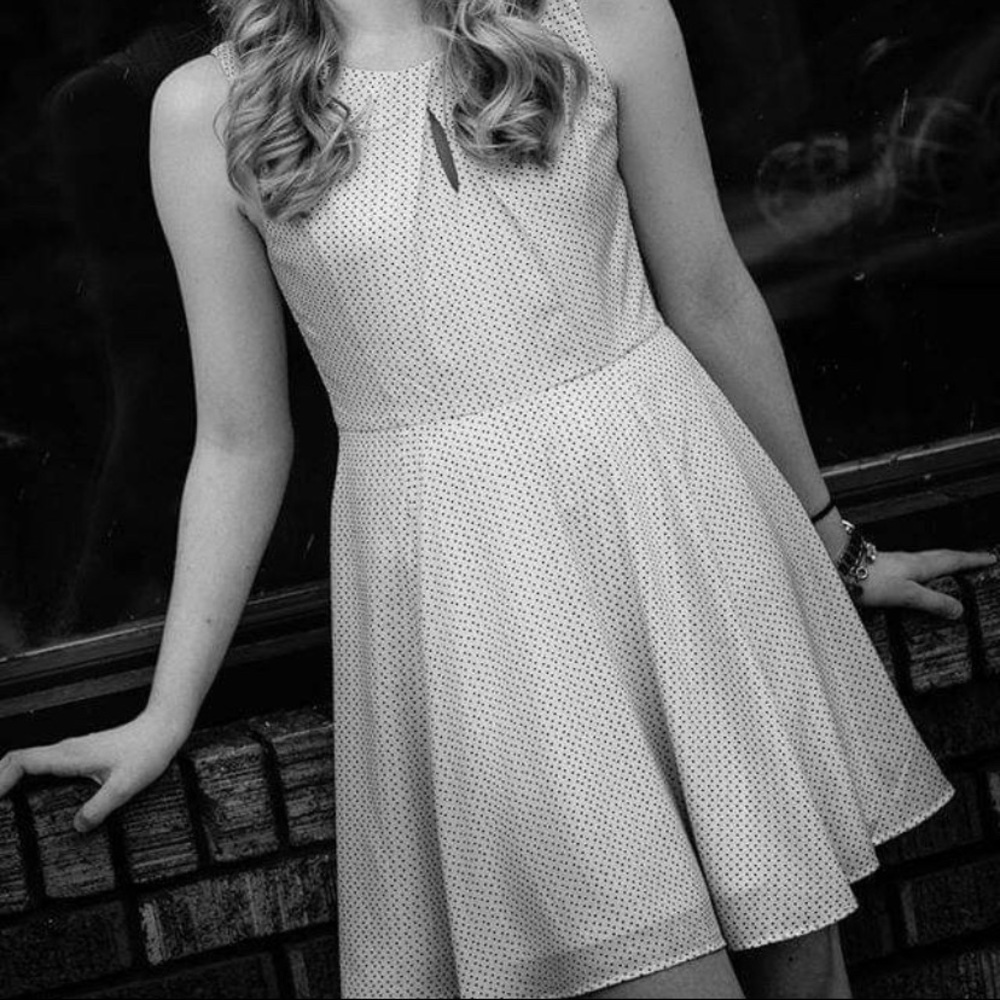 Express fit and flare black and white dress